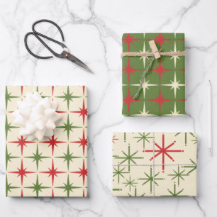 Retro 50s atoomkerststpatronen inpakpapier vel