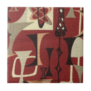 Retro 50s atoomprint baksteen zwart mos en tan tegeltje