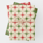 Retro 50s atoomtijdperk kerstastpatronen inpakpapier vel (In situ)