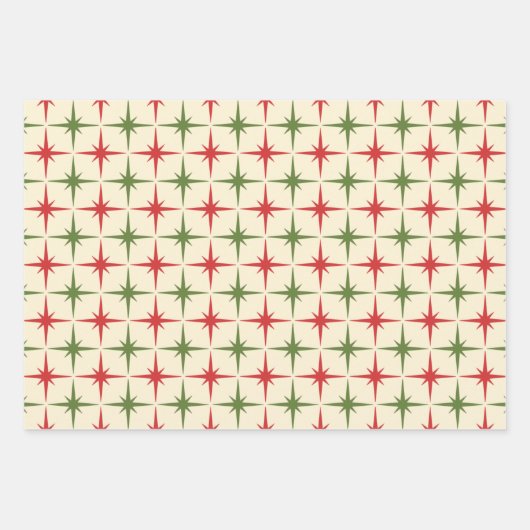 Retro 50s atoomtijdperk kerstastpatronen inpakpapier vel (Voorkant)
