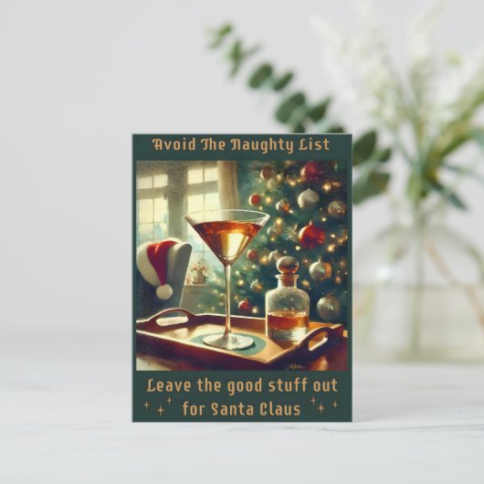 Retro 50s Avoid The Naughty List Christmas Martini Briefkaart (Staand voorkant)