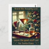 Retro 50s Avoid The Naughty List Christmas Martini Briefkaart (Voorkant / Achterkant)