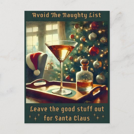 Retro 50s Avoid The Naughty List Christmas Martini Briefkaart (Voorkant)