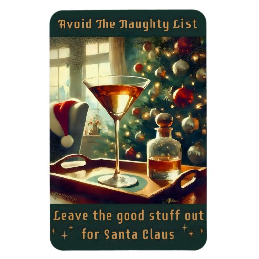 Retro 50s Avoid The Naughty List Christmas Martini Magneet (Verticaal)