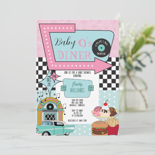 Retro 50s Baby shower Kaart (Staand voorkant)