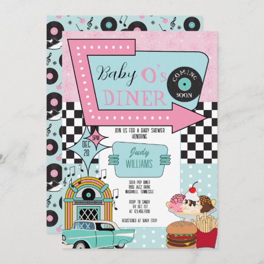 Retro 50s Baby shower Kaart (Voorkant / Achterkant)