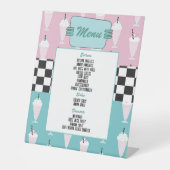 Retro 50s Birthday Party Menu Reclamebord Met Voetstuk (Voorkant)