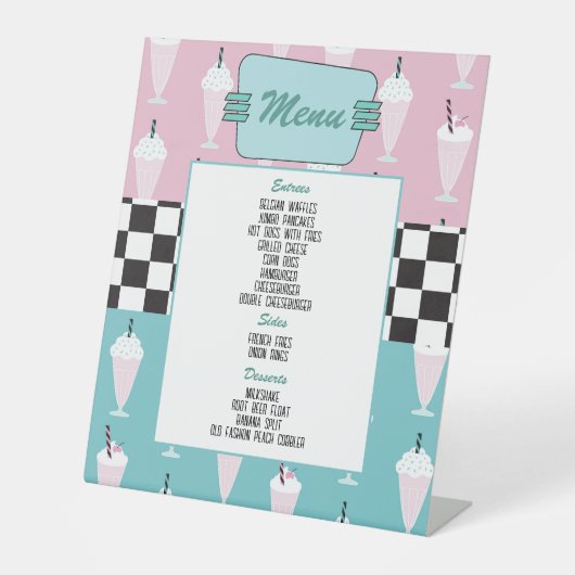 Retro 50s Birthday Party Menu Reclamebord Met Voetstuk (Voorkant)