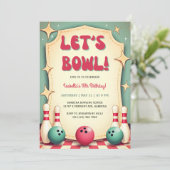 Retro 50s Bowling verjaardagsfeestje Kaart (Staand voorkant)