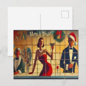 Retro 50s Christmas Eve Bar Last Call Martini Briefkaart (Voorkant / Achterkant)