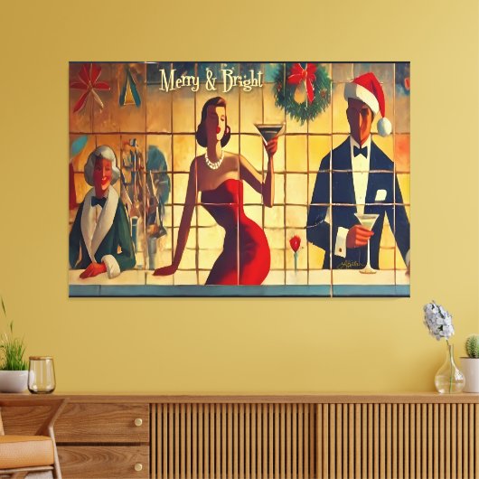 Retro 50s Christmas Eve Bar Last Call Martini Canvas Afdruk (Insitu (Woonkamer))