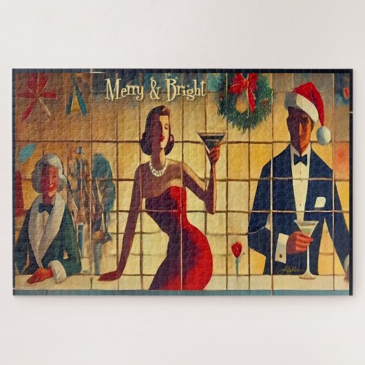 Retro 50s Christmas Eve Bar Last Call Martini Legpuzzel (Horizontaal)