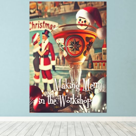 Retro 50s Cocktail Maken Merry Christmas Workshop Canvas Afdruk (Insitu (Houten vloer))