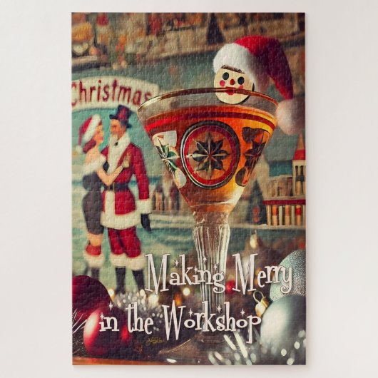 Retro 50s Cocktail Maken Merry Christmas Workshop Legpuzzel (Verticaal)