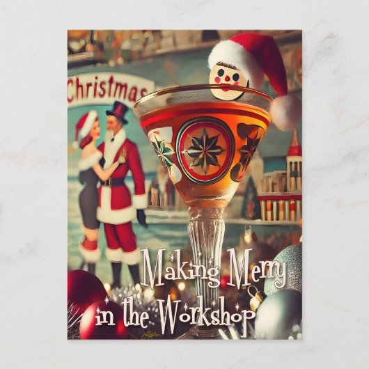Retro 50s Cocktail Making Merry Christmas Workshop Briefkaart (Voorkant)