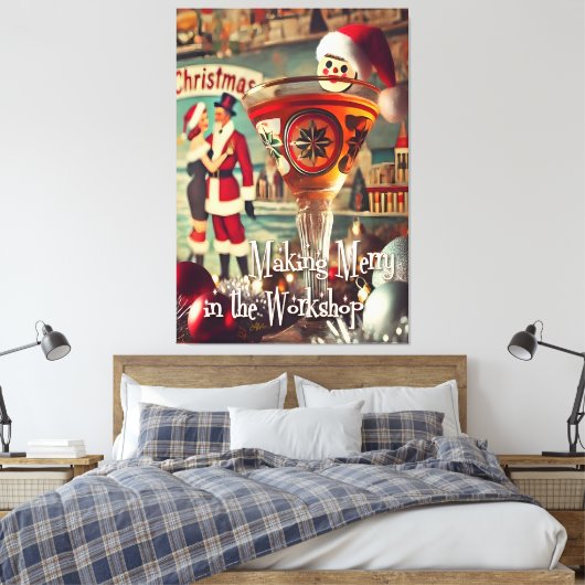 Retro 50s Cocktail Making Merry Christmas Workshop Canvas Afdruk (Insitu (Slaapkamer))