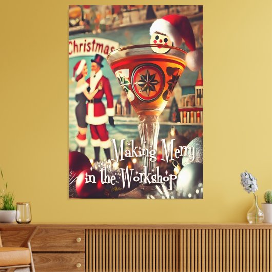 Retro 50s Cocktail Making Merry Christmas Workshop Canvas Afdruk (Insitu (Woonkamer))