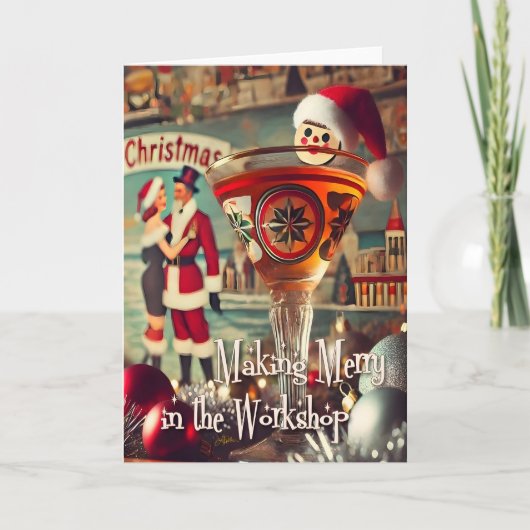 Retro 50s Cocktail Making Merry Christmas Workshop Kaart (Voorkant)