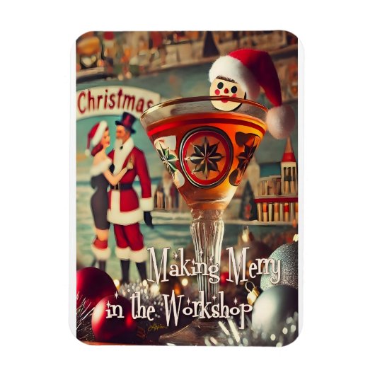 Retro 50s Cocktail Making Merry Christmas Workshop Magneet (Verticaal)