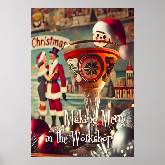 Retro 50s Cocktail Making Merry Christmas Workshop Poster (Voorkant)