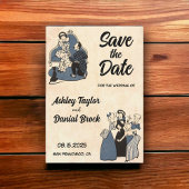  Retro 50s Comic Book Wedding Save the Date Kaart