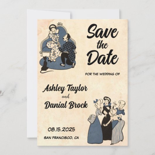  Retro 50s Comic Book Wedding Save the Date Kaart (Voorkant)