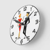 Retro 50s Couple Cocktail Party Red Black Ronde Klok (Hoek)