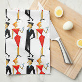 Retro 50s Couple Red Black Cocktails Party Theedoek (Quarter Fold)