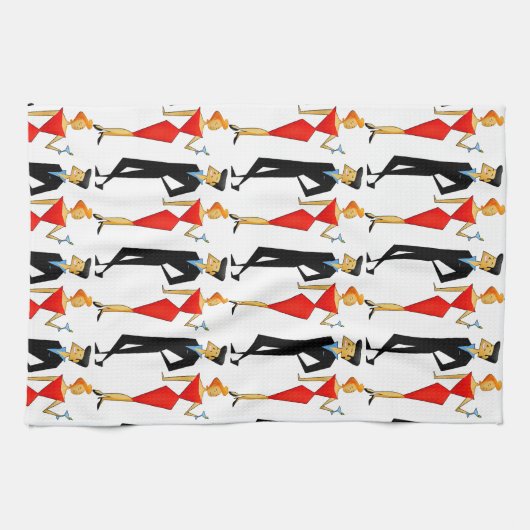 Retro 50s Couple Red Black Cocktails Party Theedoek (Horizontaal)