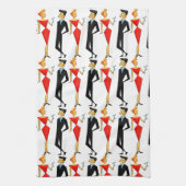 Retro 50s Couple Red Black Cocktails Party Theedoek (Verticaal)