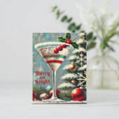 Retro 50s Cranberry Snowflake Christmas Martini Briefkaart (Staand voorkant)