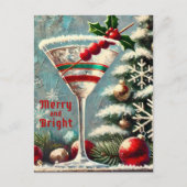 Retro 50s Cranberry Snowflake Christmas Martini Briefkaart (Voorkant)