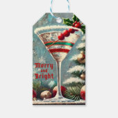 Retro 50s Cranberry Snowflake Christmas Martini Cadeaulabel (Voorkant)