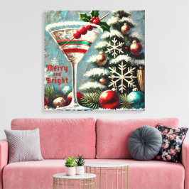 Retro 50s Cranberry Snowflake Christmas Martini Canvas Afdruk