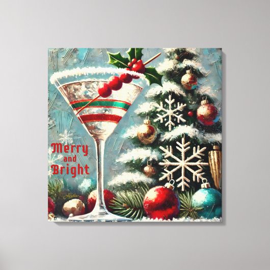 Retro 50s Cranberry Snowflake Christmas Martini Canvas Afdruk (Voorkant)