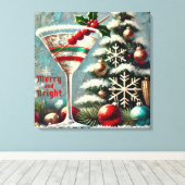 Retro 50s Cranberry Snowflake Christmas Martini Canvas Afdruk (Insitu (Houten vloer))