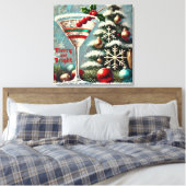 Retro 50s Cranberry Snowflake Christmas Martini Canvas Afdruk (Insitu (Slaapkamer))