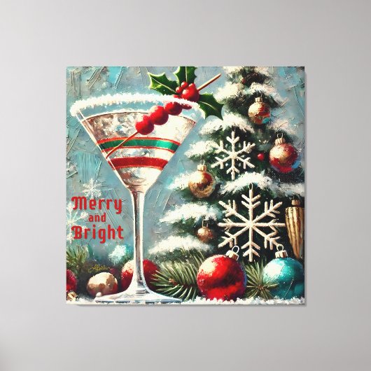 Retro 50s Cranberry Snowflake Christmas Martini Canvas Afdruk (Voorkant)