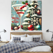 Retro 50s Cranberry Snowflake Christmas Martini Canvas Afdruk (Insitu (Slaapkamer))