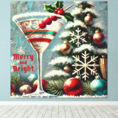Retro 50s Cranberry Snowflake Christmas Martini Canvas Afdruk (Insitu (Houten vloer))