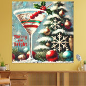 Retro 50s Cranberry Snowflake Christmas Martini Canvas Afdruk (Insitu (Woonkamer))
