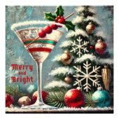 Retro 50s Cranberry Snowflake Christmas Martini Foto Afdruk (Voorkant)