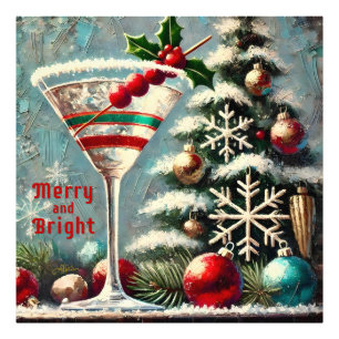 Retro 50s Cranberry Snowflake Christmas Martini Foto Afdruk