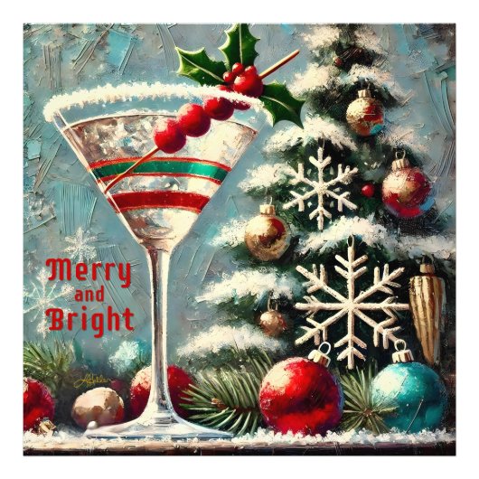Retro 50s Cranberry Snowflake Christmas Martini Foto Afdruk (Voorkant)