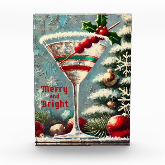 Retro 50s Cranberry Snowflake Christmas Martini Fotoblokken (Voorkant)