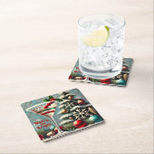 Retro 50s Cranberry Snowflake Christmas Martini Kartonnen Onderzetters (Insitu)