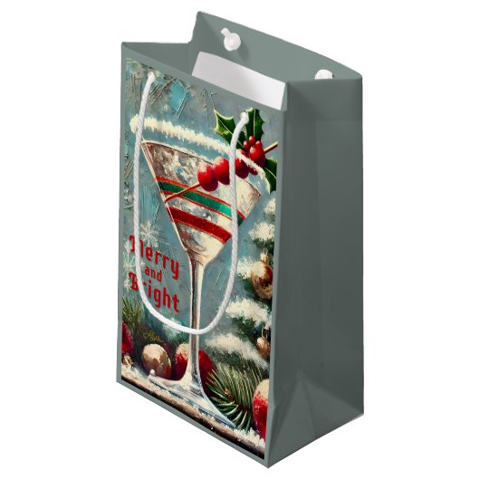 Retro 50s Cranberry Snowflake Christmas Martini Klein Cadeauzakje (Voorkant Gekanteld)