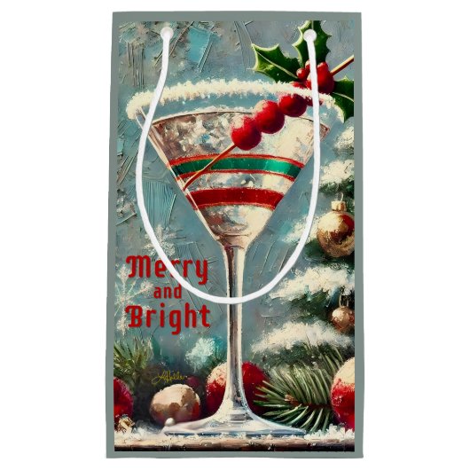 Retro 50s Cranberry Snowflake Christmas Martini Klein Cadeauzakje (Voorkant)