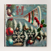 Retro 50s Cranberry Snowflake Christmas Martini Legpuzzel (Horizontaal)