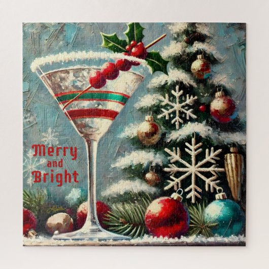 Retro 50s Cranberry Snowflake Christmas Martini Legpuzzel (Verticaal)